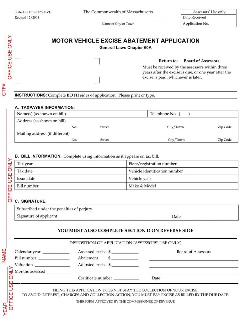 Large thumbnail of Town of Sandwich Form 126-MVE
