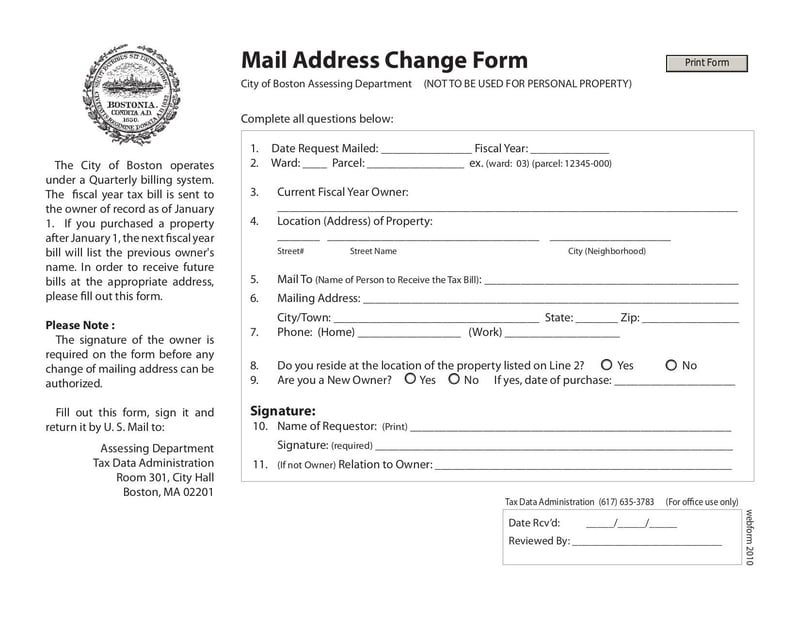 Large thumbnail of Mail Address Change Form for Property - Jun 2009