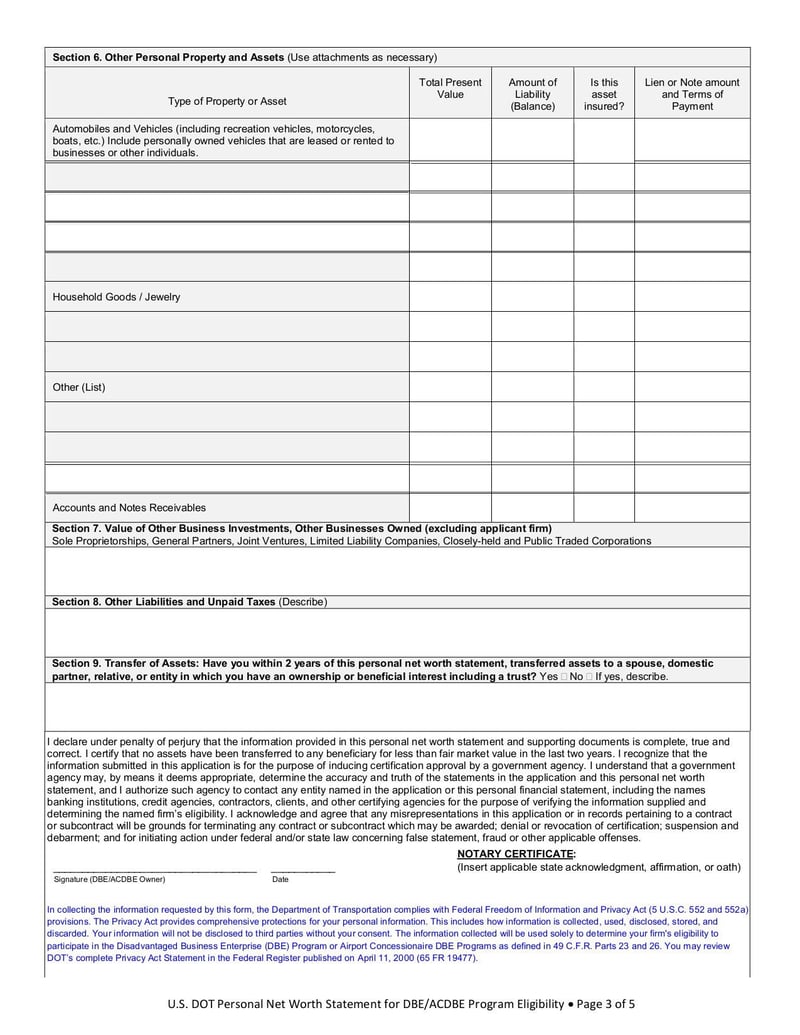 Large thumbnail of Personal Net Worth Statement - Nov 2014