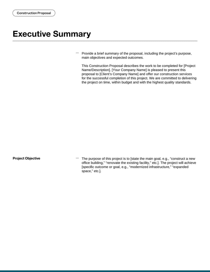 Construction Proposal Template for outlining project scope and cost in construction