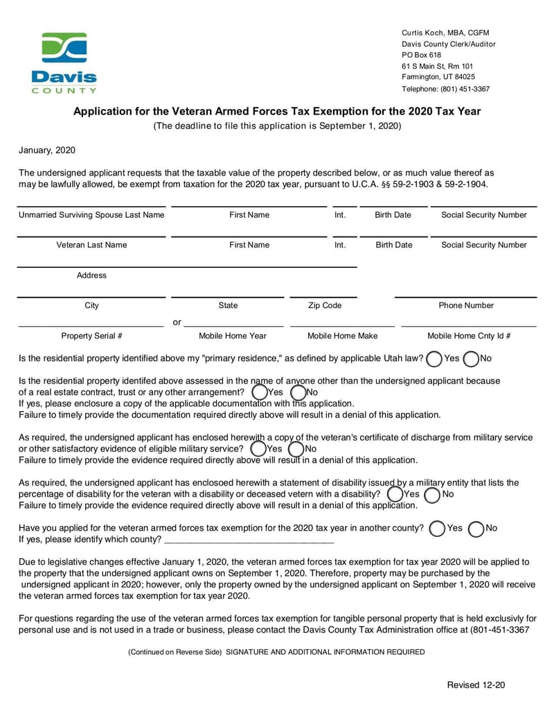 Application for the Veteran Armed Forces Tax Exemption | Fill and 