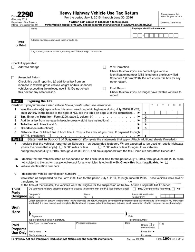 Large thumbnail of Form 2290 - Jul 2015