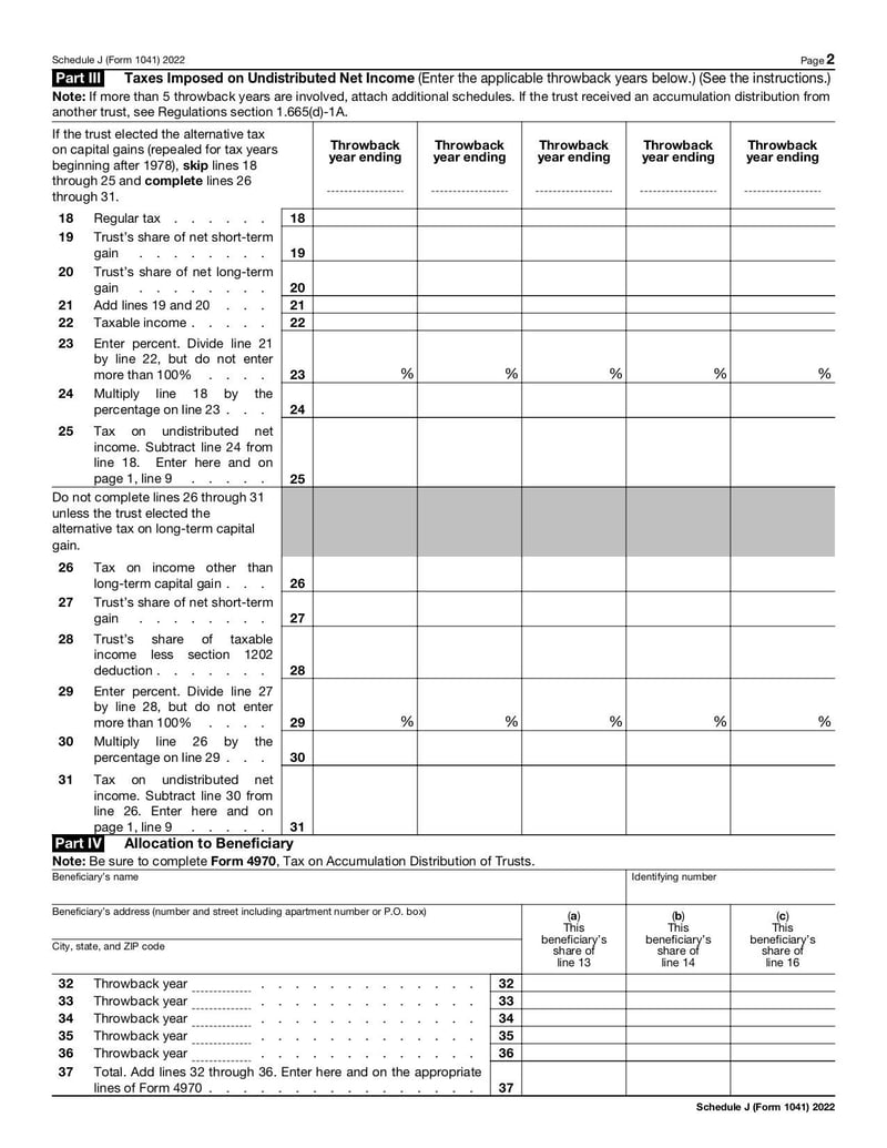 Large thumbnail of Schedule J (Form 1041) - Nov 2022