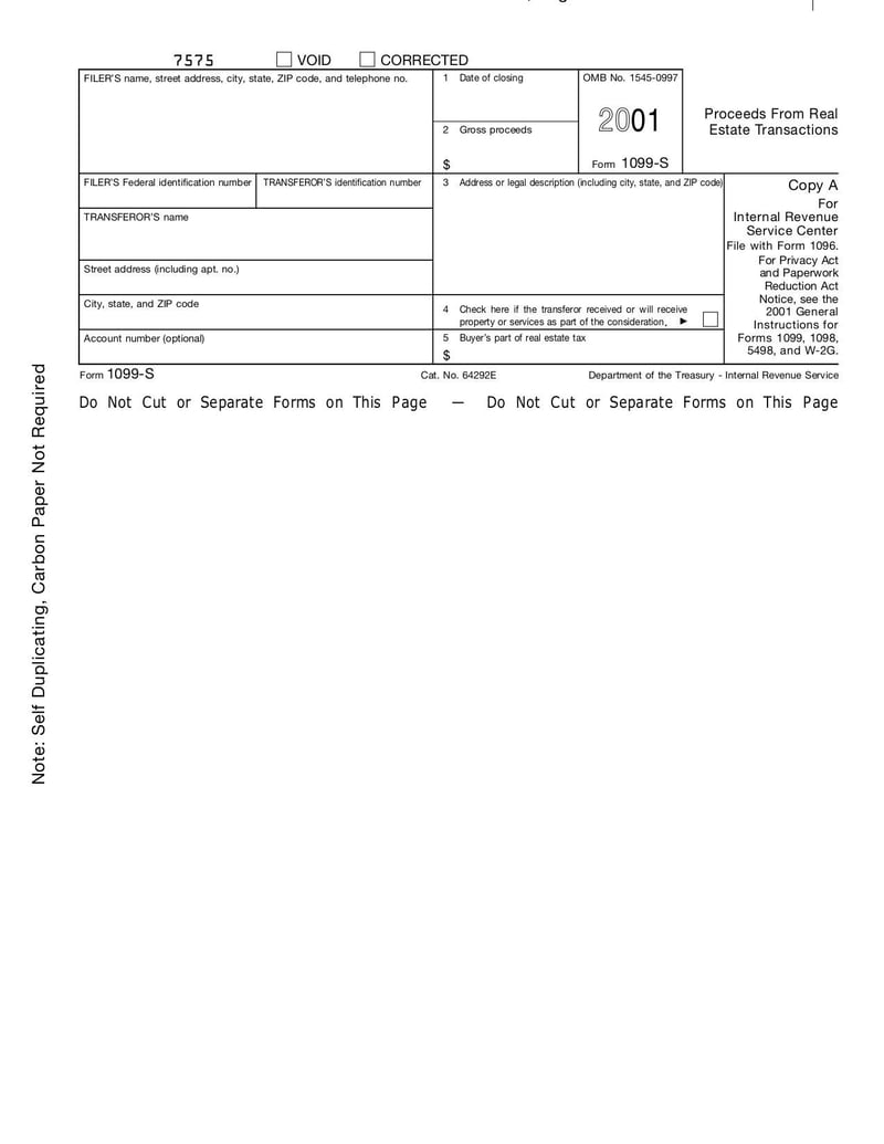 Thumbnail of Form 1099S - Jan 2001 - page 0