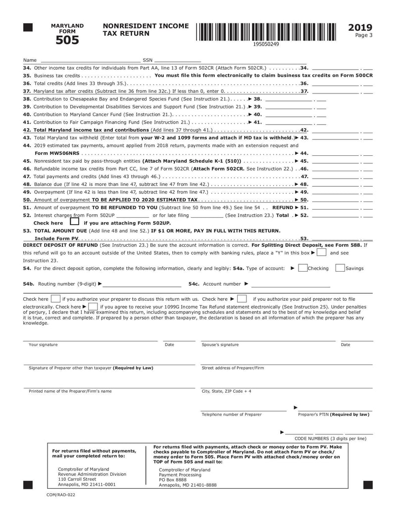 Large thumbnail of Maryland Form 505 - Feb 2020