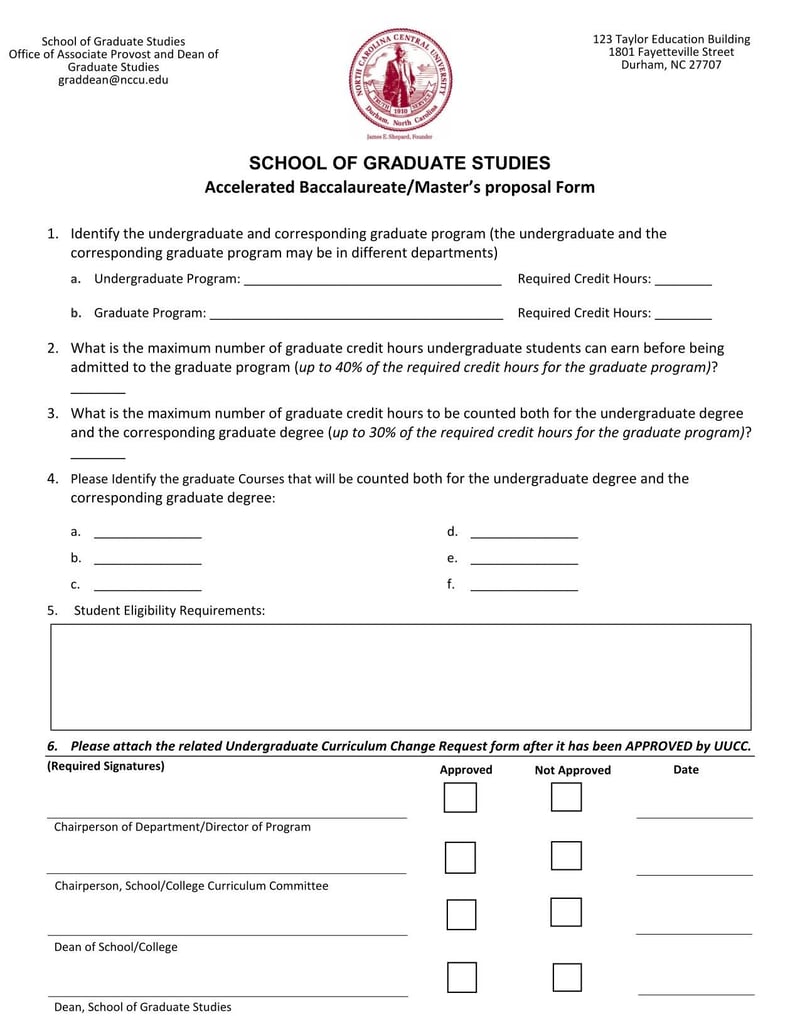 Large thumbnail of North Carolina Central University Accelerated Baccalaureate/Master's Proposal Form