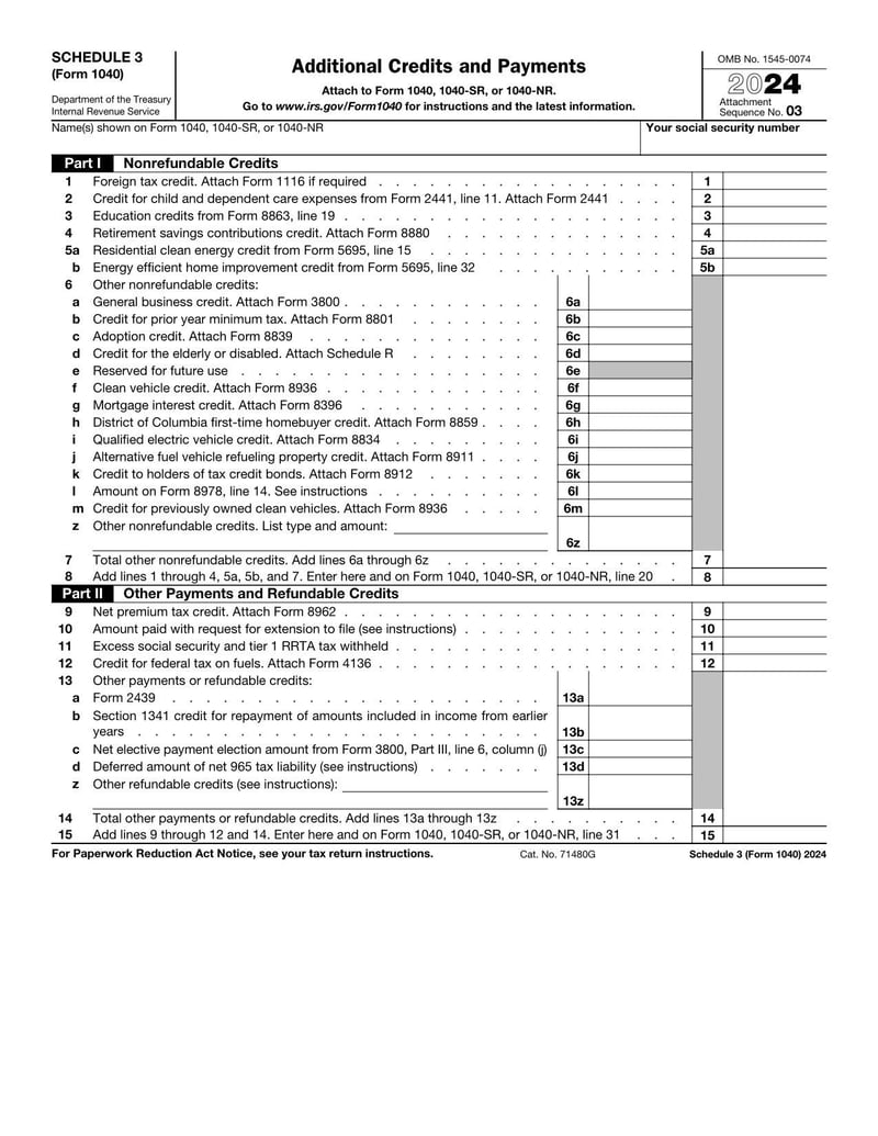 Large thumbnail of Schedule 3 (Form 1040) - 2023