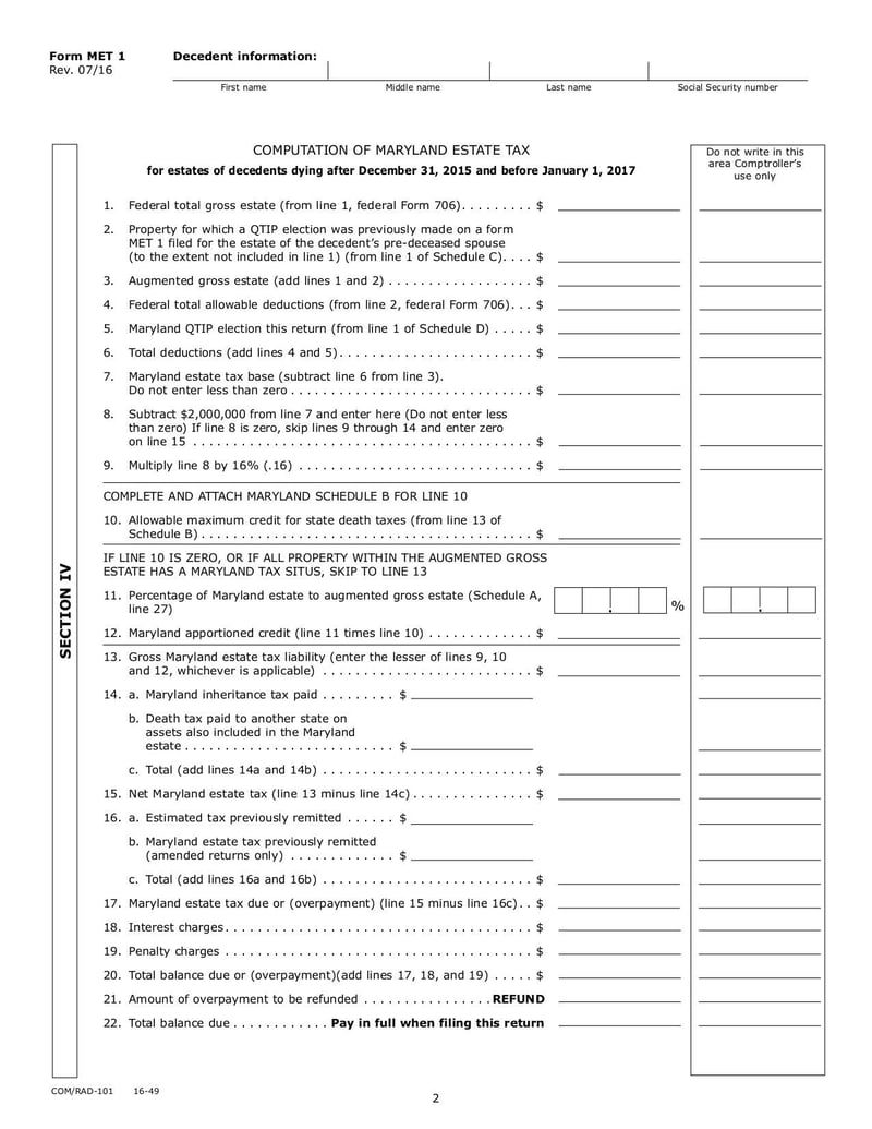 Large thumbnail of Maryland Estate Tax Return - Sep 2017