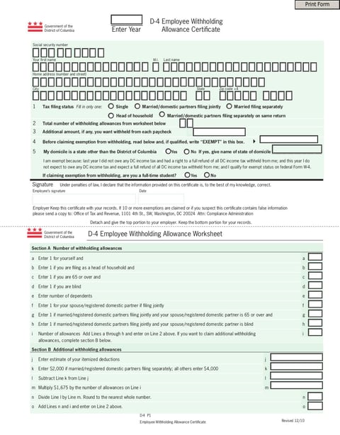 Form D-4 Employee Withholding Allowance Certificate - Feb 2011 - page 9