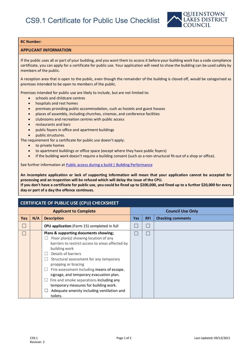 Large thumbnail of CS9.1 Certificate for Public Use Checklist Form - Dec 2021