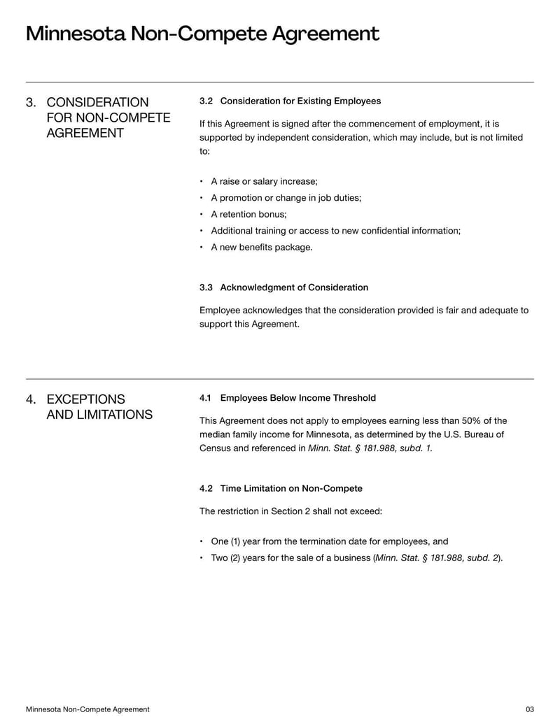 Non-Compete Agreement Minnesota for specifying employment restrictions on competitive work within the state’s legal limits