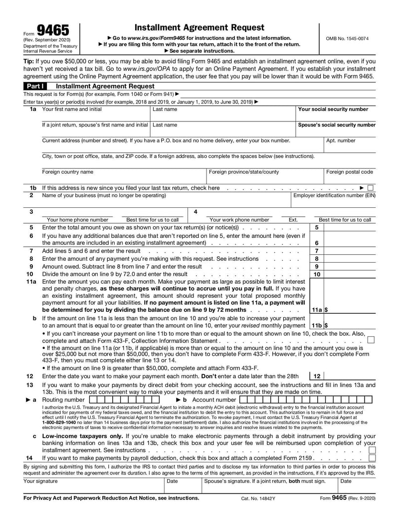 Large thumbnail of Form 9465 - Sep 2020