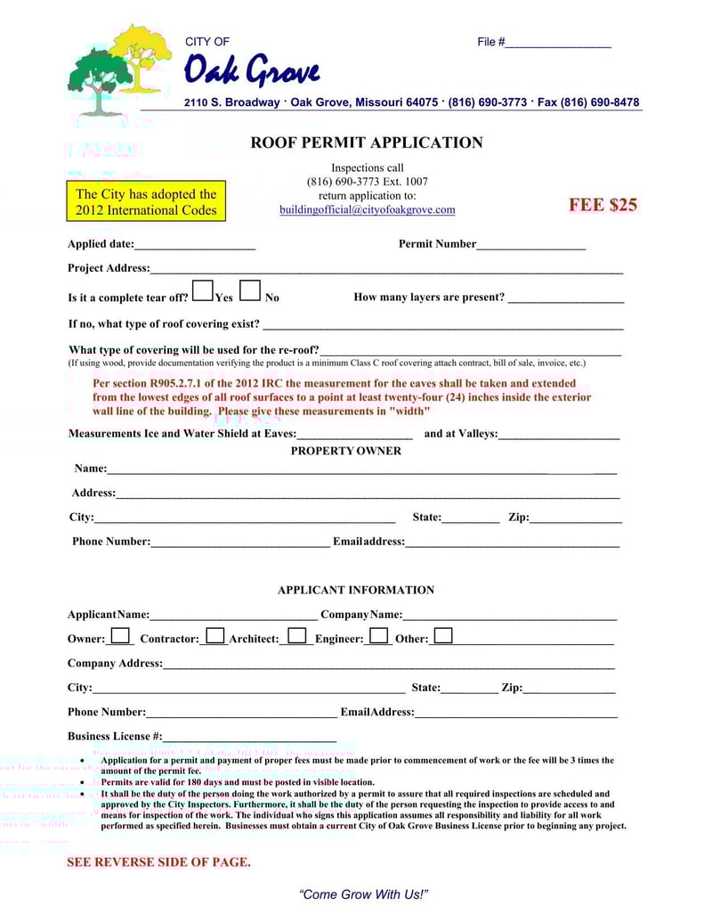 Large thumbnail of Oak Grove Roof Permit Application (Aug 2021)