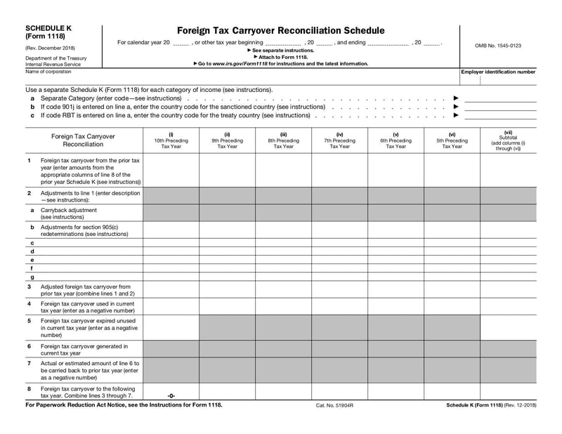 Large thumbnail of Schedule K (Form 1118) - Dec 2018