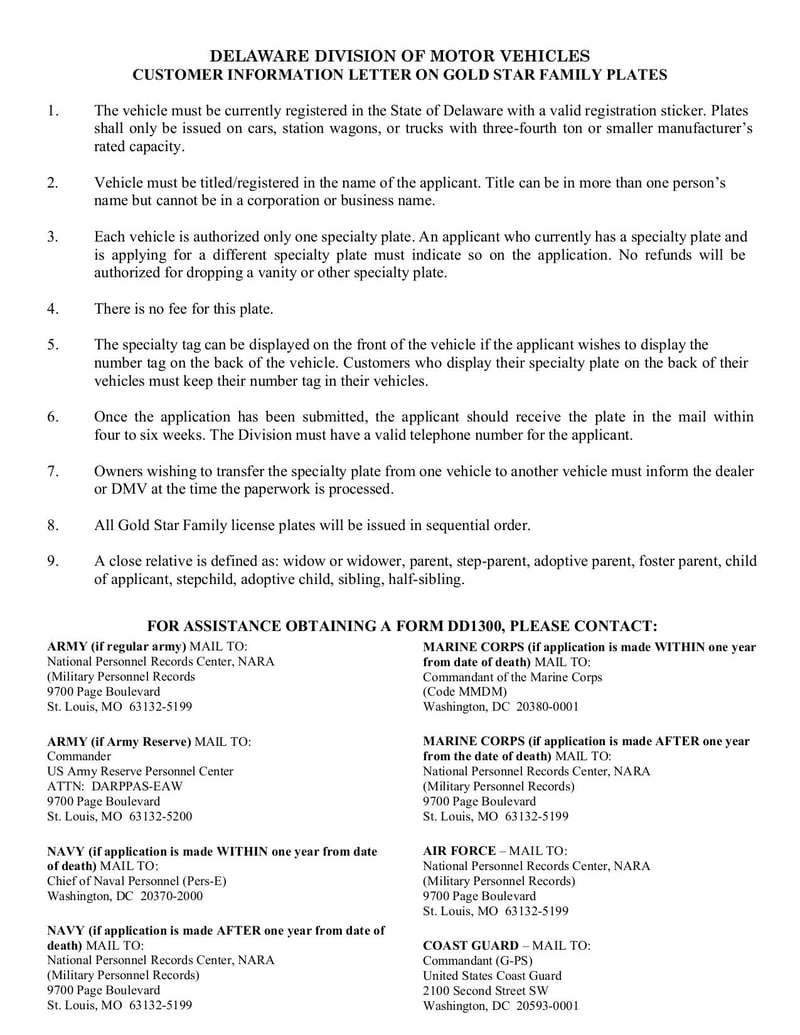 Large thumbnail of Application for Gold Star Family License Plate - Dec 2021