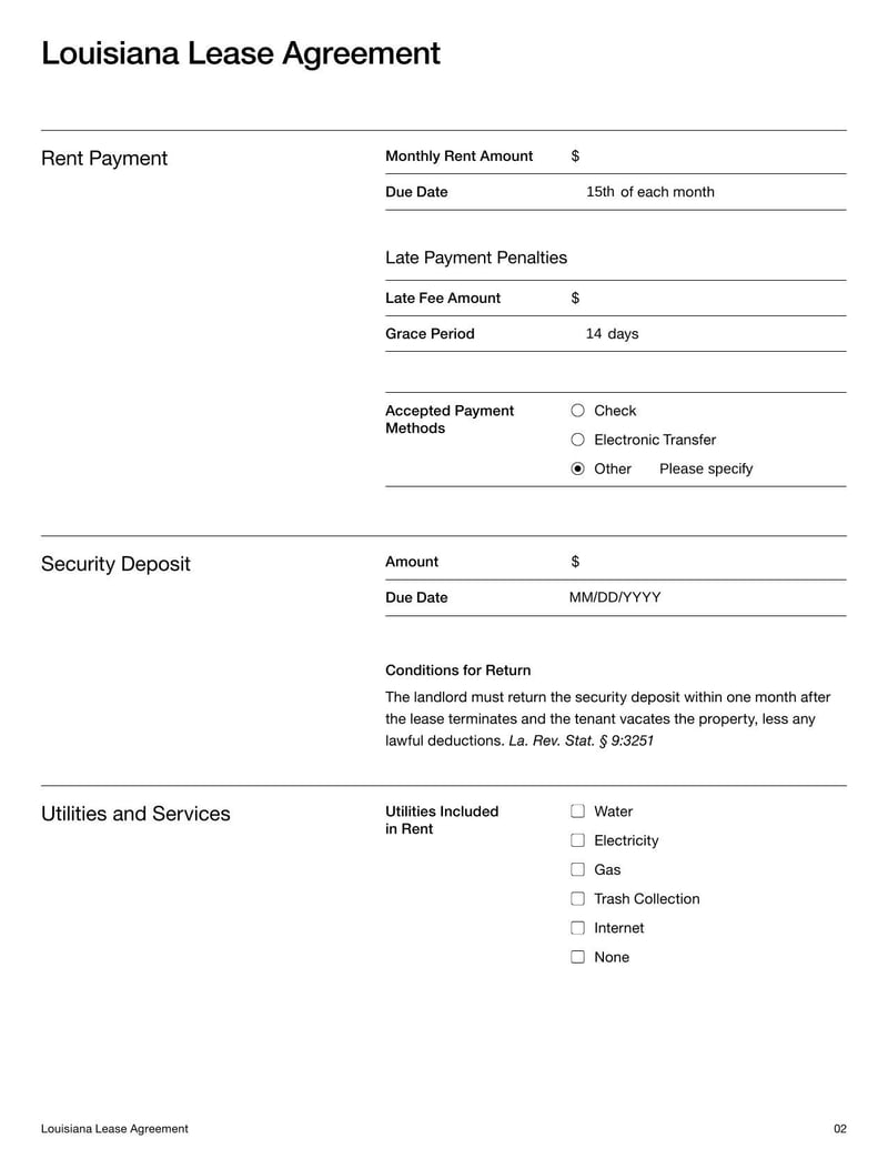 Large thumbnail of Louisiana Lease Agreement Template