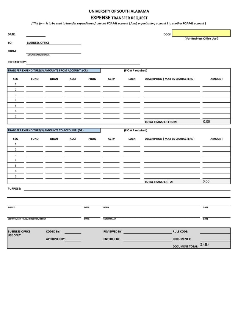 Large thumbnail of University of South Alabama Expense Transfer Request