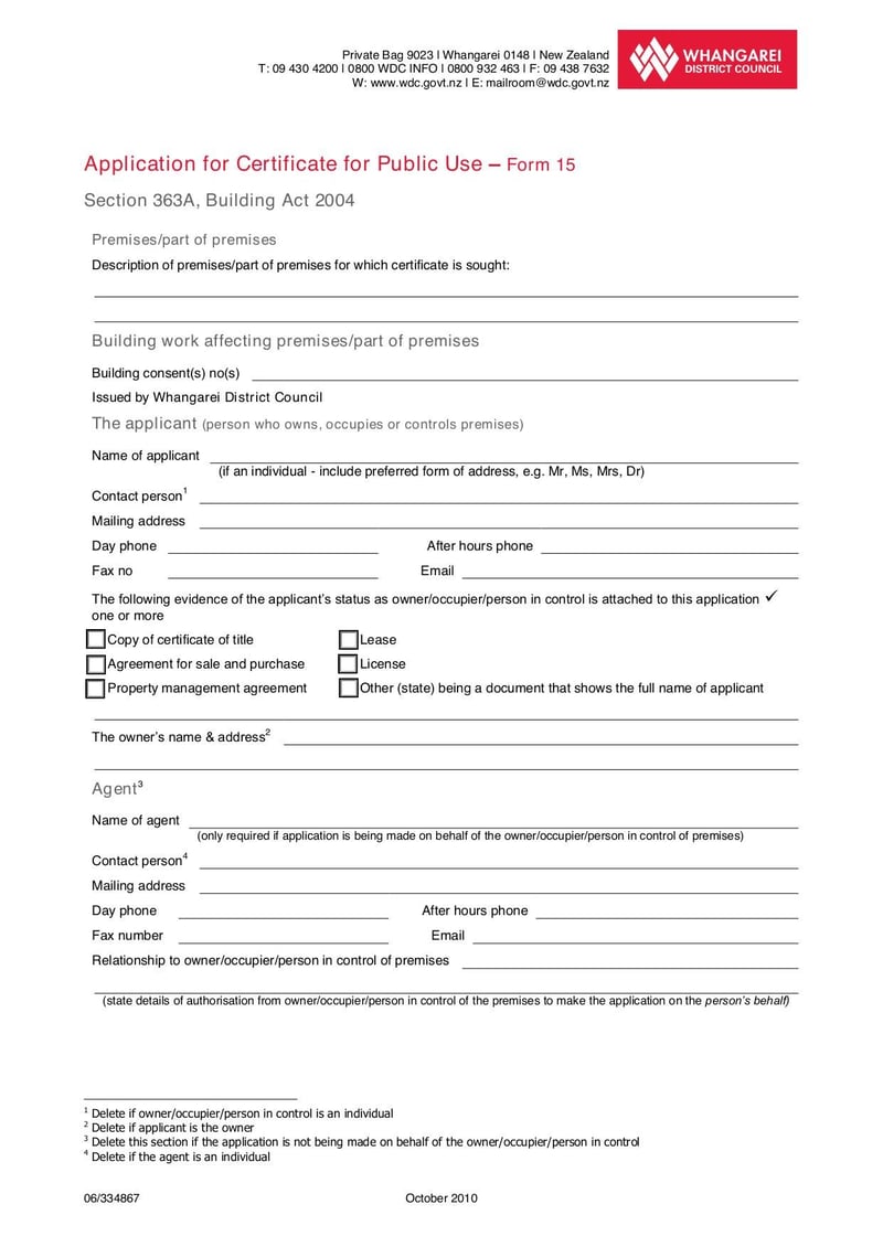 Large thumbnail of Form 15 - Oct 2010