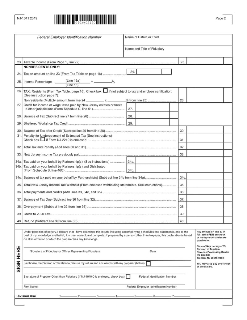 Large thumbnail of Form NJ-1041 - Feb 2020