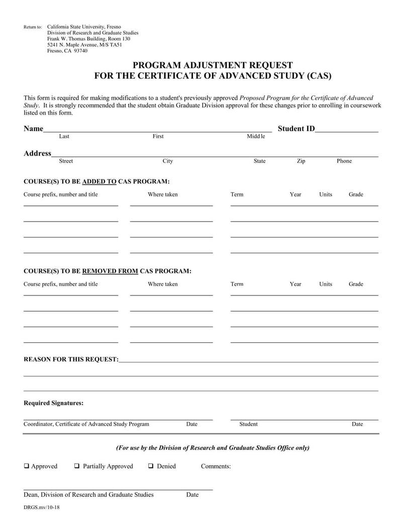 Large thumbnail of California State University, Fresno Program Adjustment Request for the Certificate of Advanced Study (CAS)