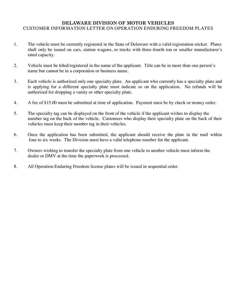 Large thumbnail of Application for Operation Enduring Freedom License Plate - Jan 2017