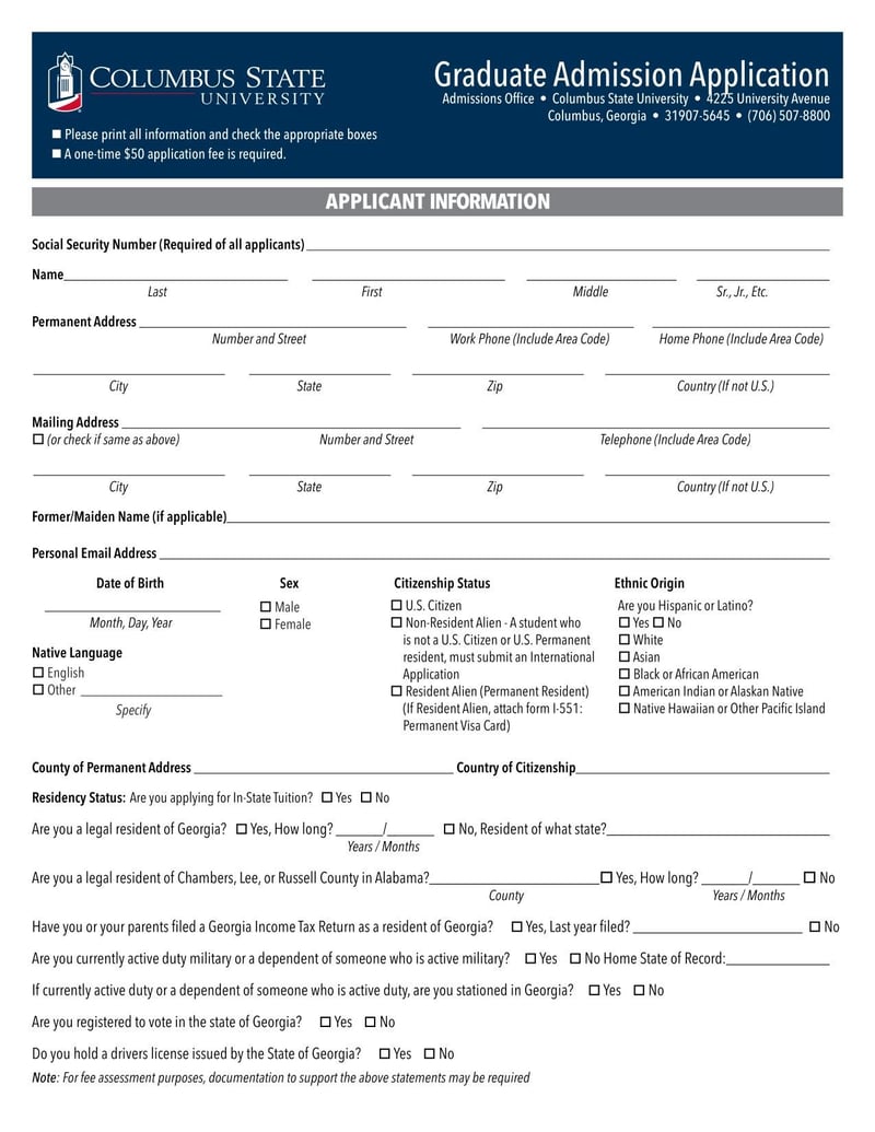 Large thumbnail of Columbus State University Graduate Admission Application