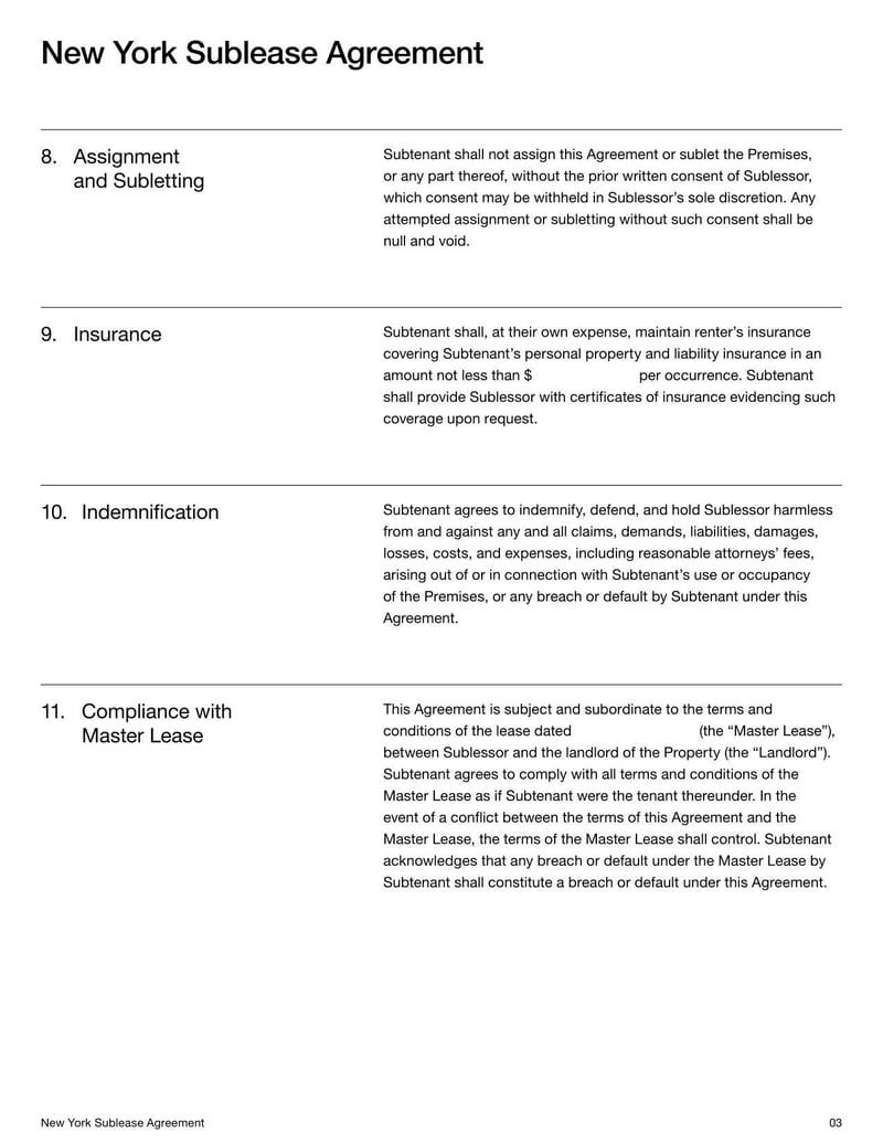 New York Sublease Agreement for subletting a rental unit in New York legally