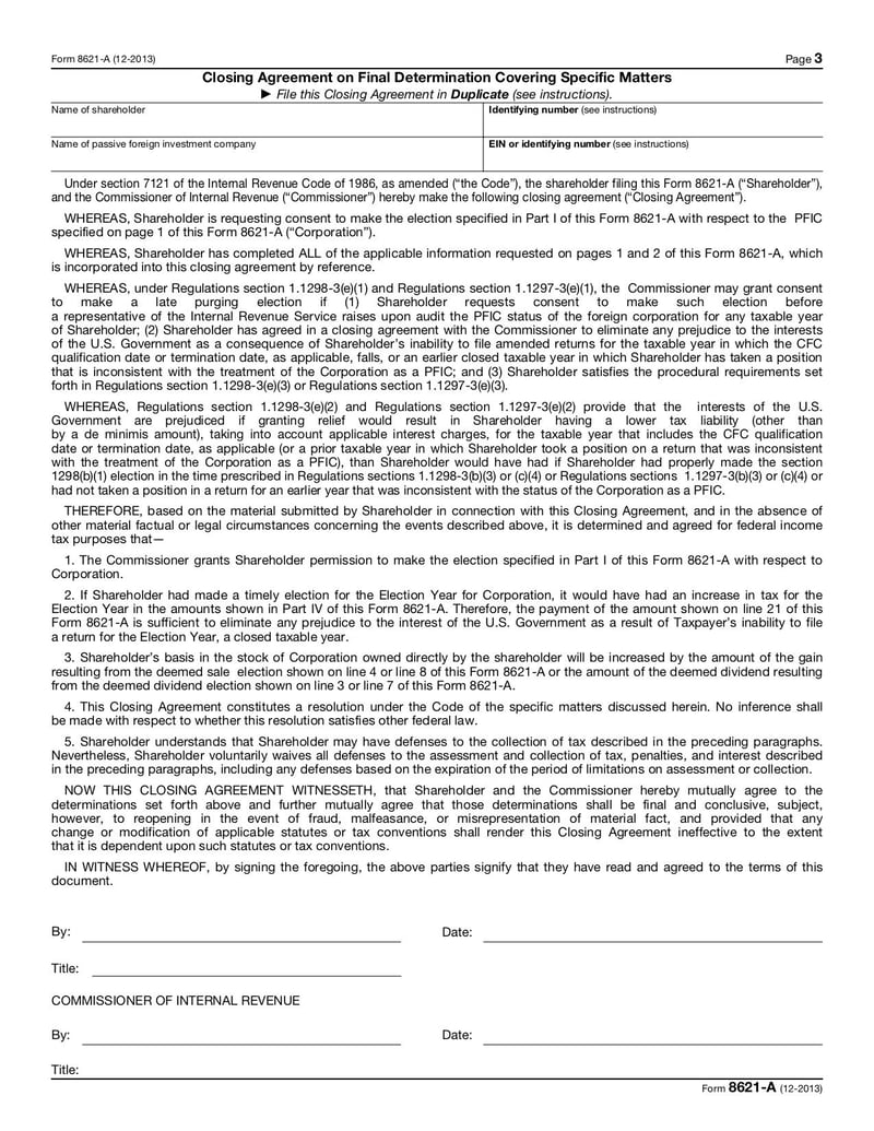Large thumbnail of Form 8621-A - Dec 2013