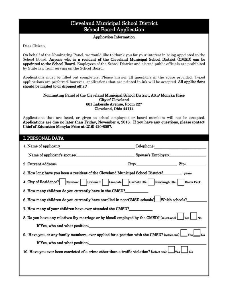 Large thumbnail of CMSD Board Application Form - Oct 2016