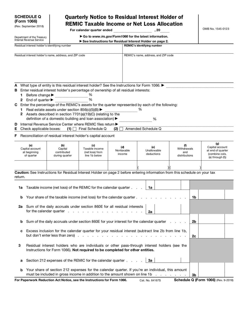 Large thumbnail of Schedule Q (Form 1066) - Sep 2018