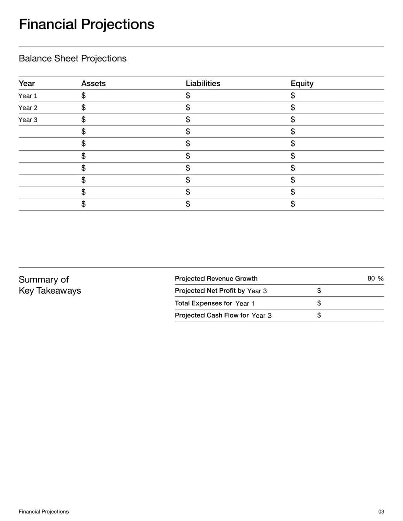 Financial Projections Template for outlining business income and expenses over time