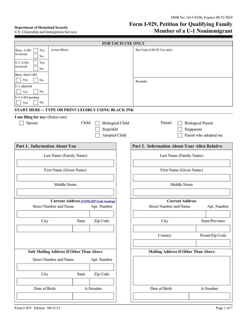 Large thumbnail of Form I-929 - Aug 2021