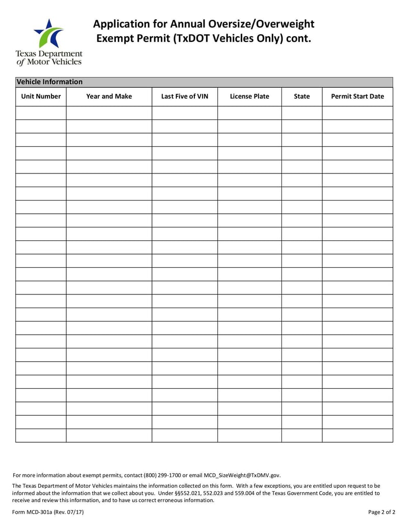 Large thumbnail of Application for Texas Title and/or Registration for a Trailer - Form MCD-301a - Aug 2017