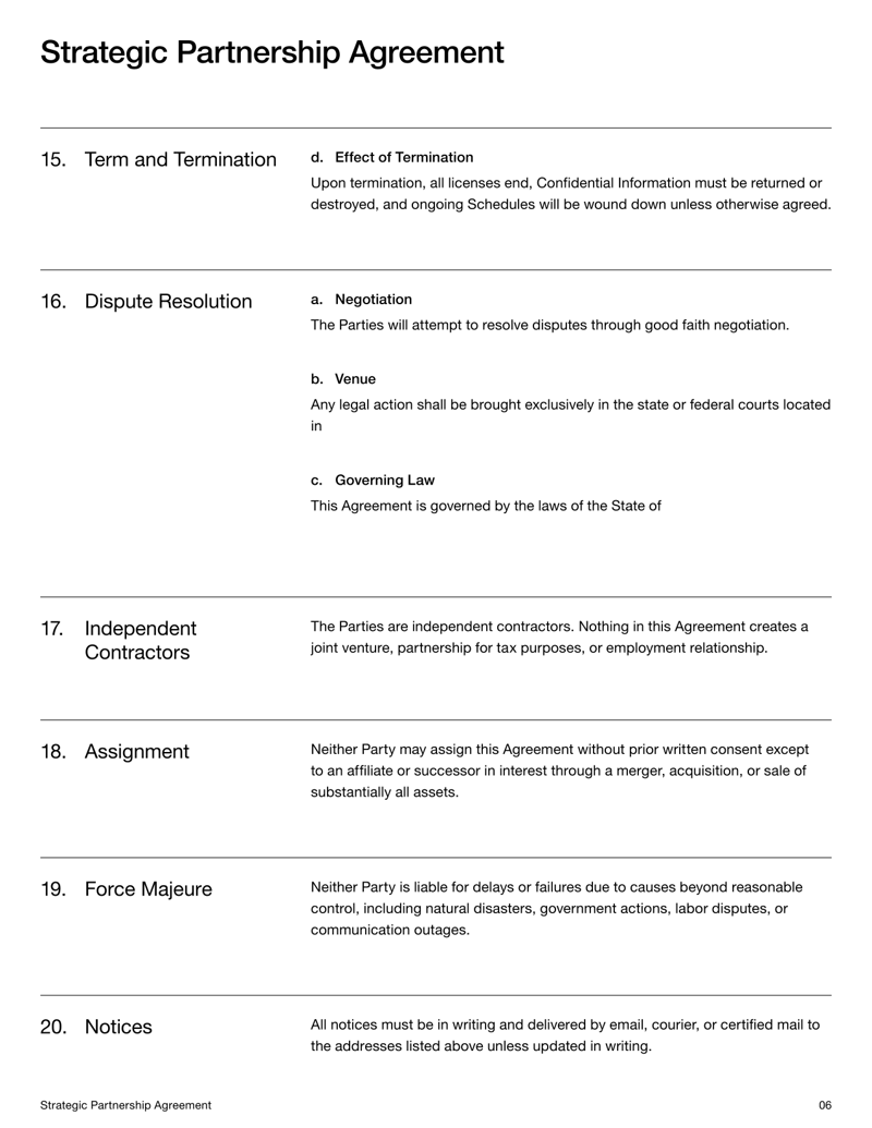 Strategic Partnership Agreement defining collaboration terms, responsibilities and joint initiative requirements