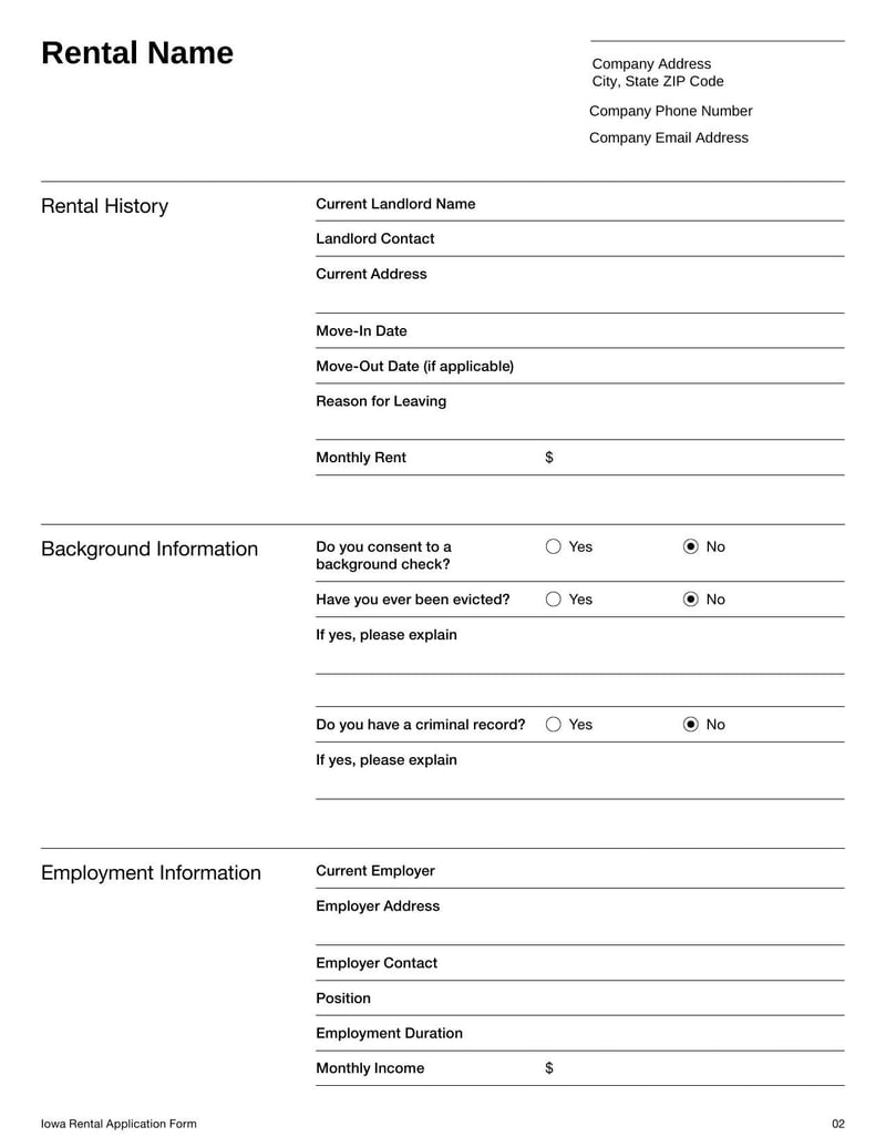 Rental Application Form Iowa for applying to rent in Iowa