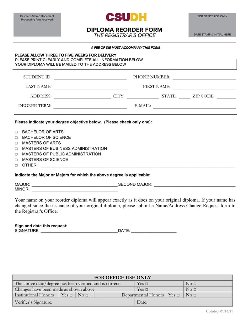 Large thumbnail of CSUDH Diploma Reorder Form