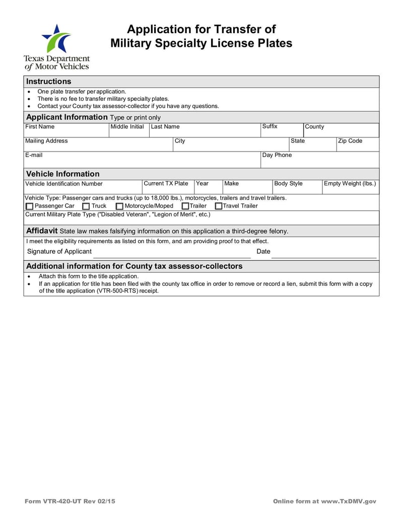 Large thumbnail of Form VTR-420-UT - Jul 2017