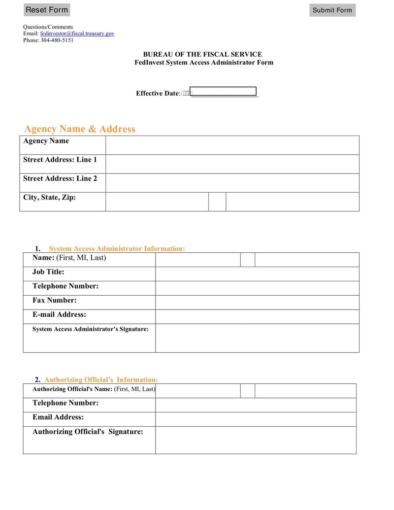 Large thumbnail of FedInvest System Access Administrator Form - Jan 2016