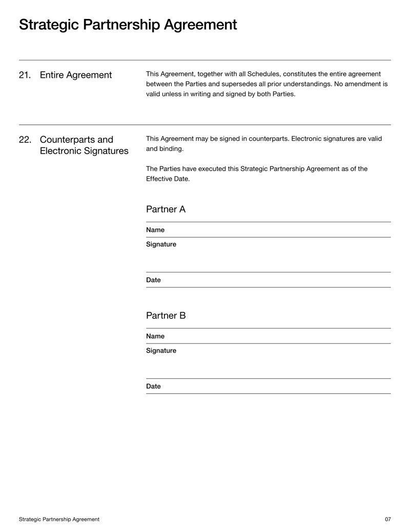 Strategic Partnership Agreement defining collaboration terms, responsibilities and joint initiative requirements