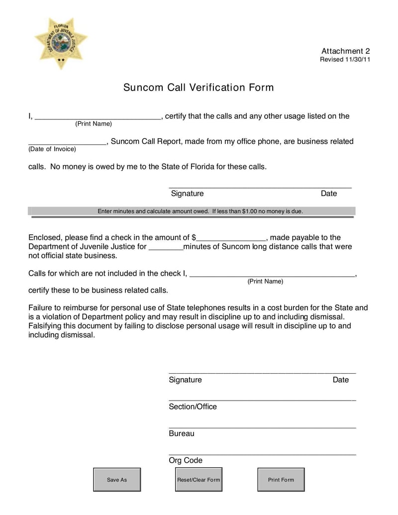 Large thumbnail of Suncom Call Verification Form (Attachment 2) - Jun 2013