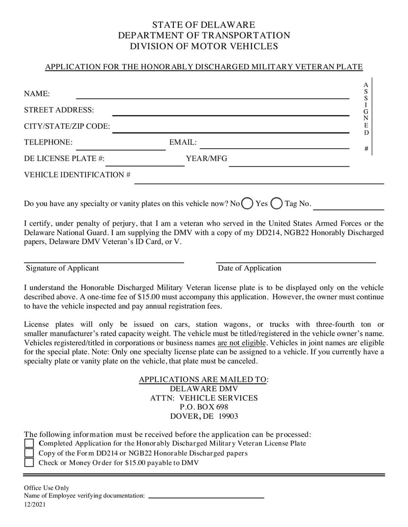 Large thumbnail of Honorably Discharged Military Veteran Plate - Dec 2021