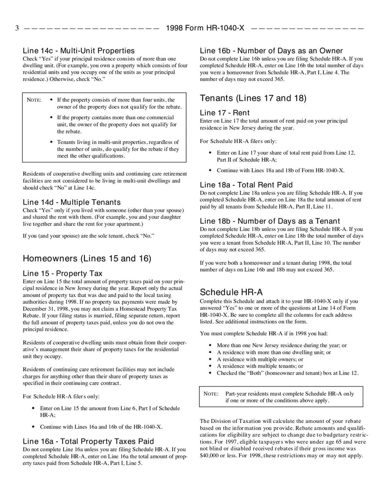 Large thumbnail of Form HR-1040-X - Jan 1998