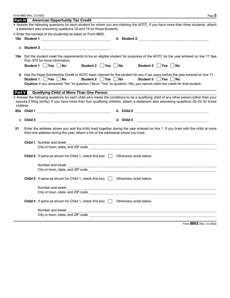 Thumbnail of Form 8862 - Dec 2022 - page 2