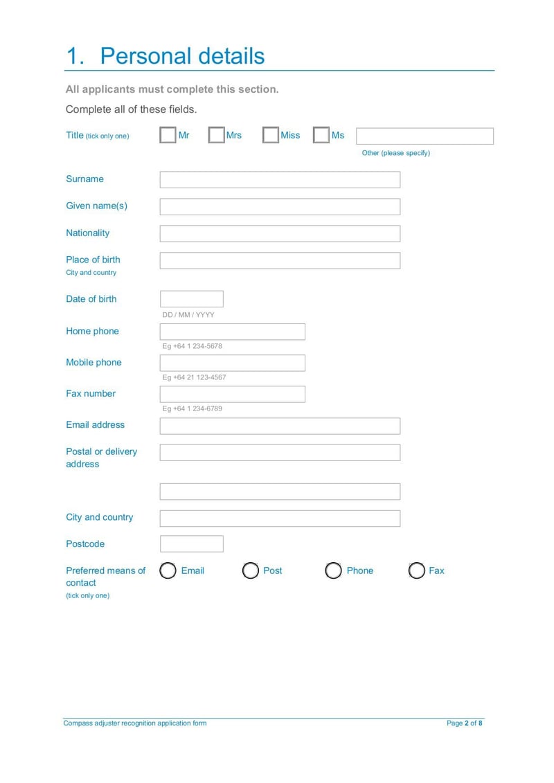 Thumbnail of Compass Adjuster Application Form - Aug 2020 - page 1