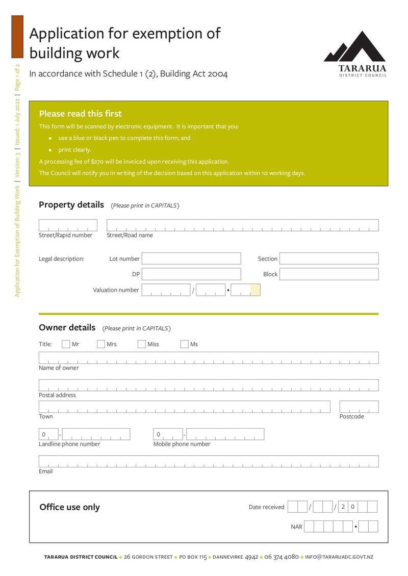 Large thumbnail of Application for Exemption of Building Work - Jul 2022
