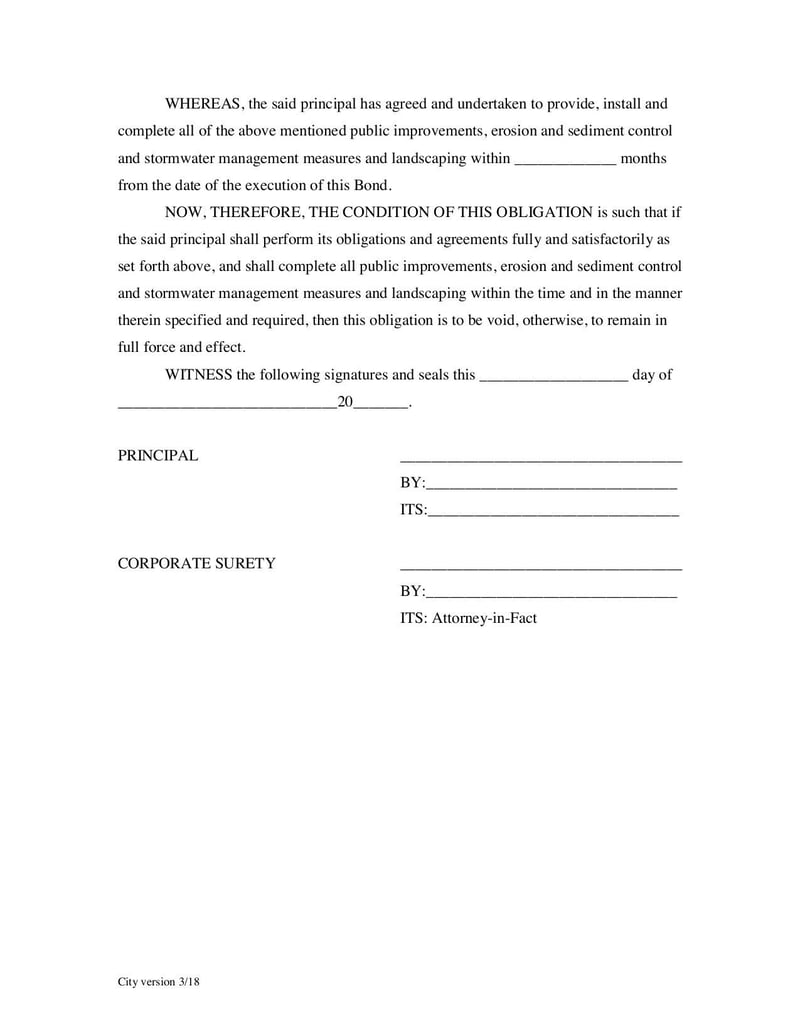 Large thumbnail of Performance and Land Disturbing Activity Bond Form - May 2018