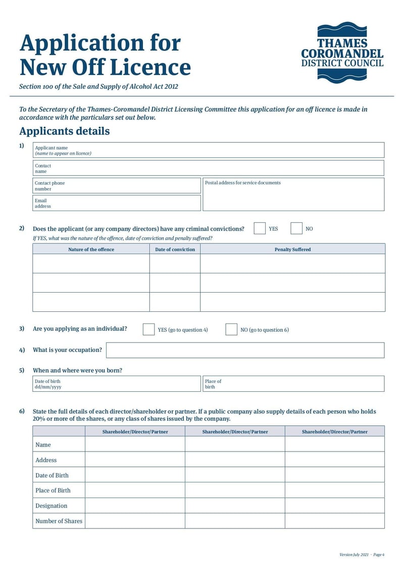 Large thumbnail of New Off Licence Application Form - Jul 2021