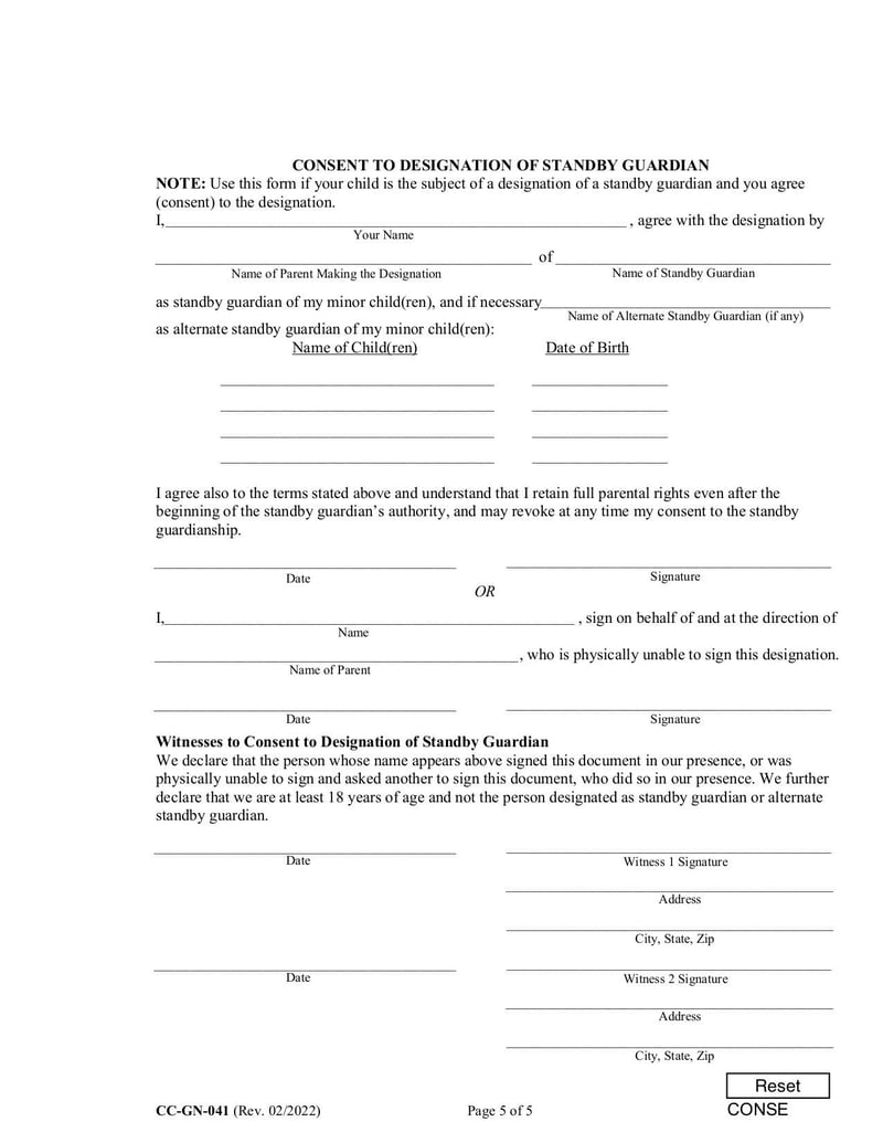 Large thumbnail of Parental Designation (Form CC-GN-041) - Feb 2022