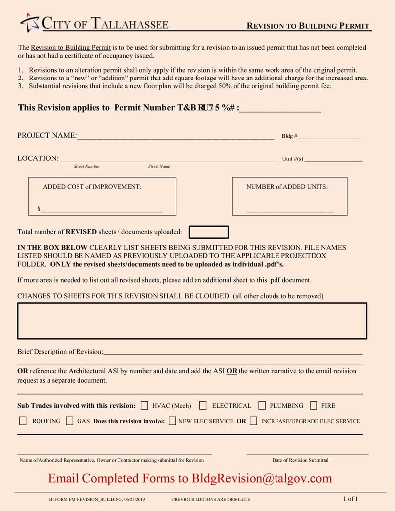 Large thumbnail of Revision to Building Permit Form - Jun 2019