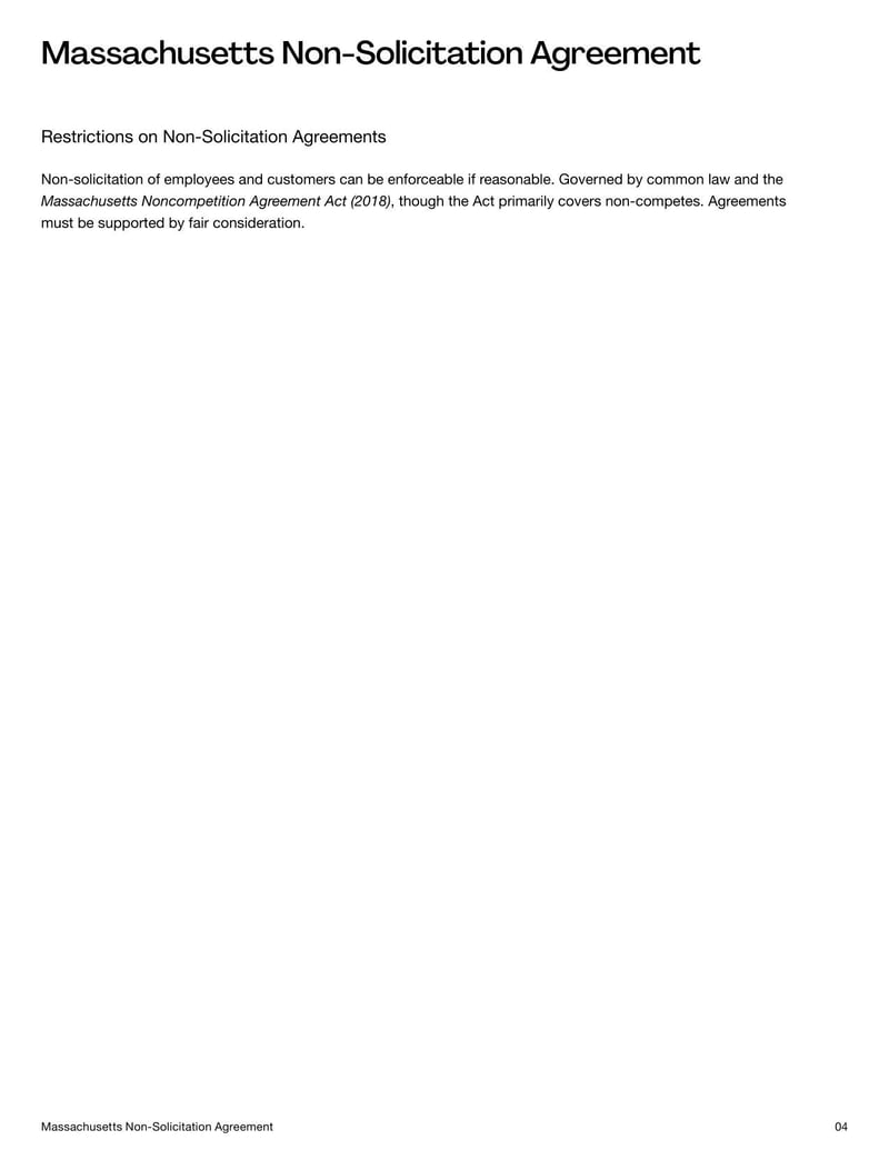 Non-Solicitation Agreement Massachusetts for preventing solicitation of clients or employees while aligning with Massachusetts legal requirements